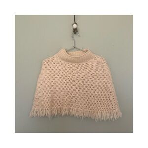 VINCE Cream Wool Knit Fringe Pullover Poncho OS